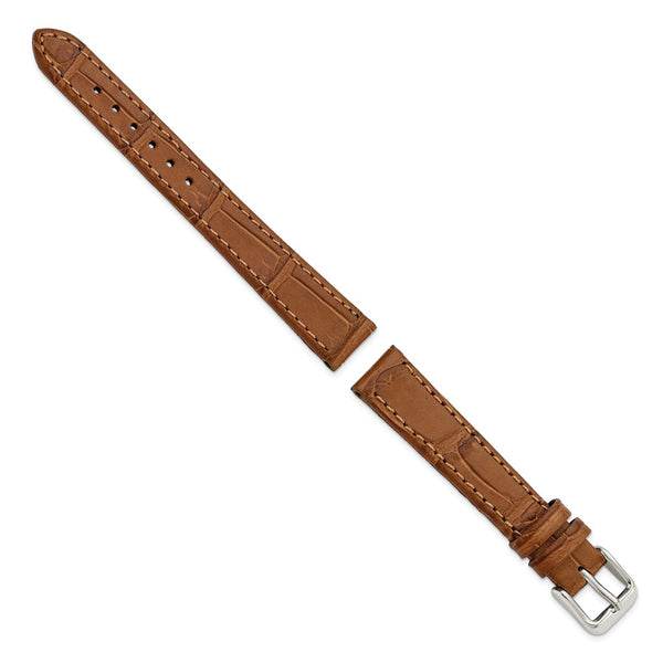 Gilden 14mm Light Brown Matte Gator Grain Calfskin Leather with Silver-tone Aluminum Buckle 7.25 inch Watch Band