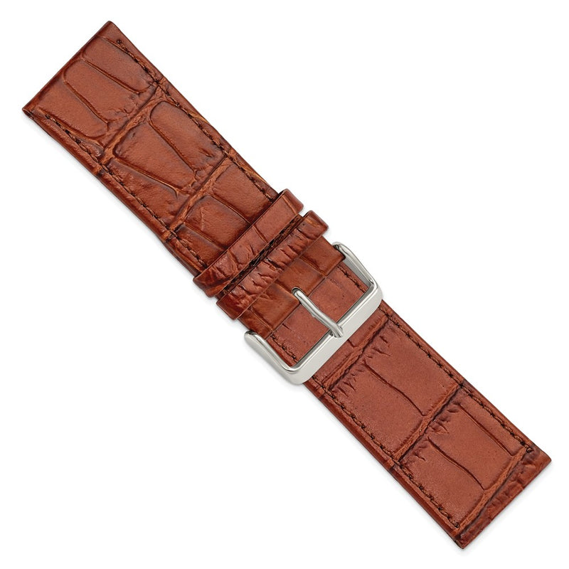 Gilden 28mm Light Brown Matte Gator Grain Calfskin Leather with Silver-tone Aluminum Buckle 7.75 inch Watch Band