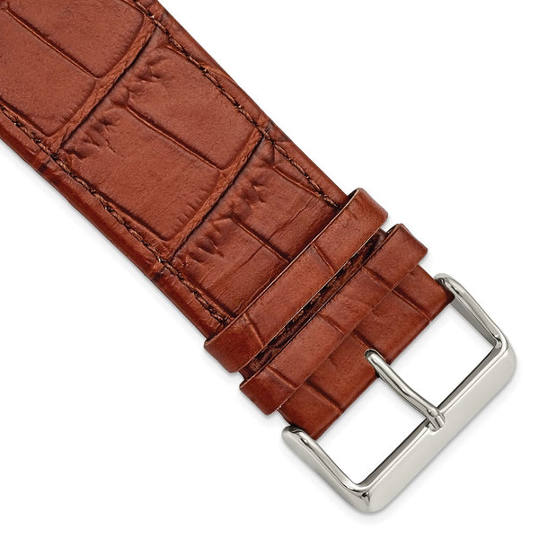 Gilden 30mm Light Brown Matte Gator Grain Calfskin Leather with Silver-tone Aluminum Buckle 7.75 inch Watch Band
