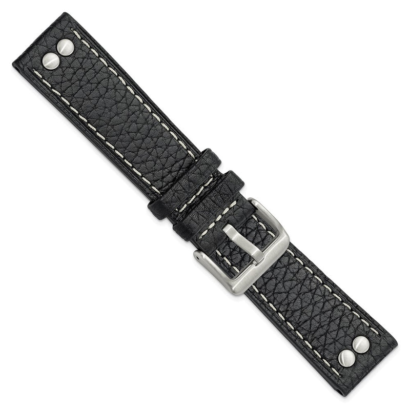 Gilden 22mm Black Flat Stitched Calfskin w/Studs Watch Band