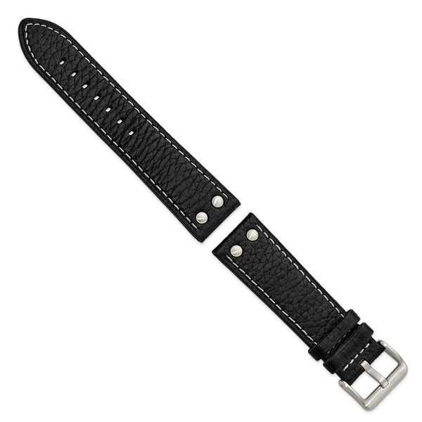 Gilden 24mm Black Flat Stitched Calfskin w/Studs Watch Band