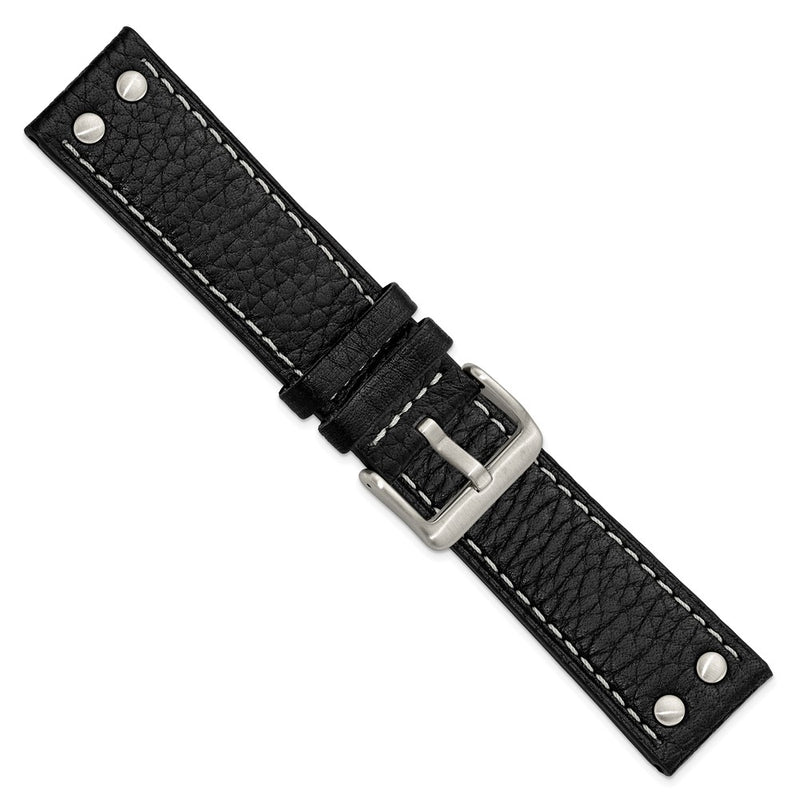 Gilden 24mm Black Flat Stitched Calfskin w/Studs Watch Band
