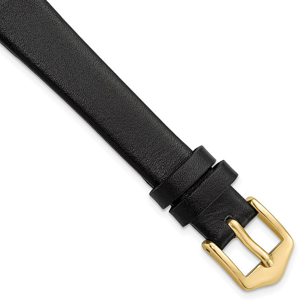 Gilden 12mm Black Classic Calfskin Leather with Gold-tone Aluminum Buckle 6.5 inch Watch Band