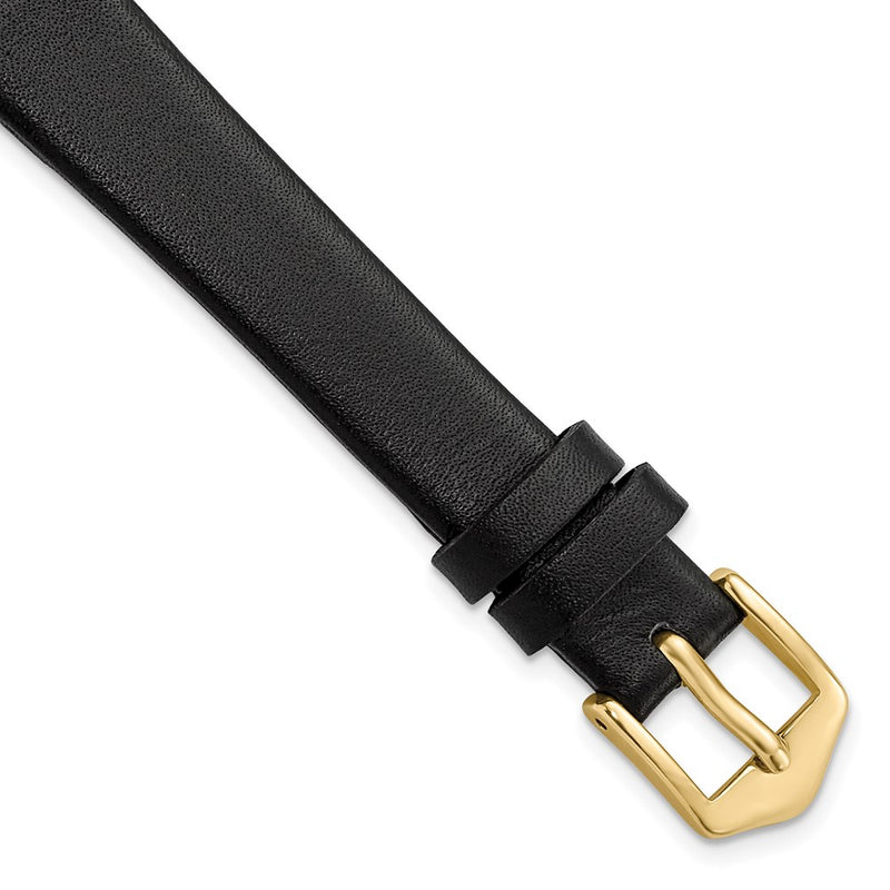 Gilden 12mm Black Classic Calfskin Leather with Gold-tone Aluminum Buckle 6.5 inch Watch Band