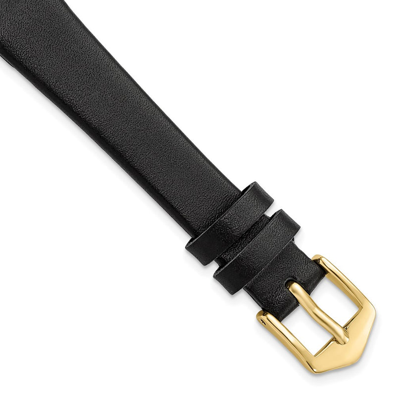 Gilden 13mm Black Classic Calfskin Leather with Gold-tone Aluminum Buckle 6.5 inch Watch Band