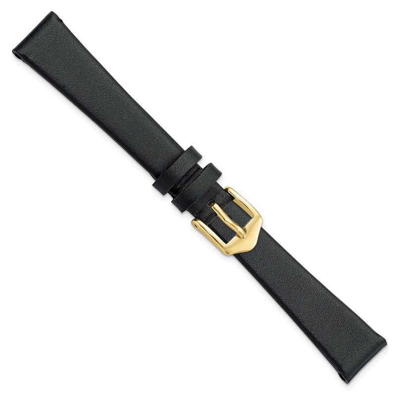 Gilden 14mm Black Classic Calfskin Leather with Gold-tone Aluminum Buckle 6.5 inch Watch Band