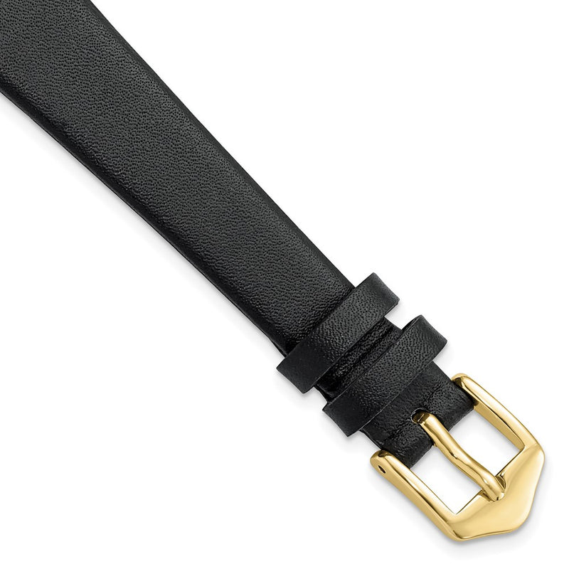 Gilden 14mm Black Classic Calfskin Leather with Gold-tone Aluminum Buckle 6.5 inch Watch Band