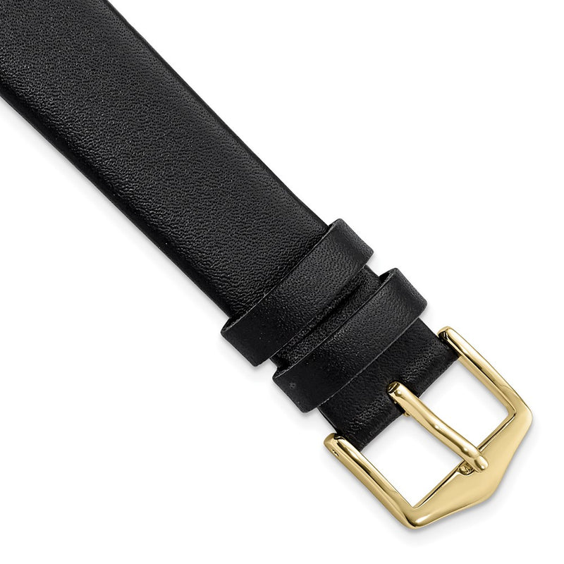 Gilden 16mm Black Classic Calfskin Gold-tone Buckle Watch Band