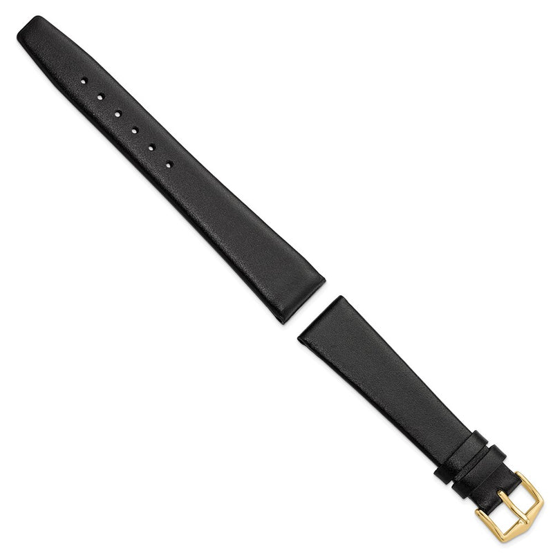 Gilden 18mm Black Classic Calfskin Gold-tone Buckle Watch Band