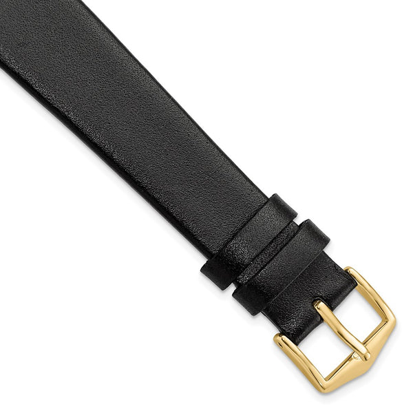 Gilden 18mm Black Classic Calfskin Gold-tone Buckle Watch Band