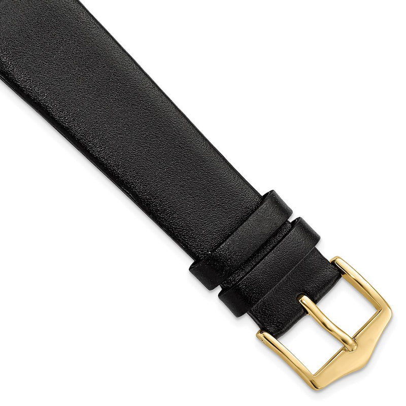 Gilden 20mm Black Classic Calfskin Leather with Gold-tone Aluminum Buckle 7.4 inch Watch Band