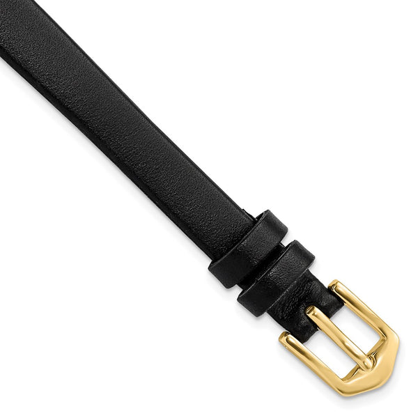 Gilden 10mm Long Black Calfskin Leather with Gold-tone Aluminum Buckle 7.8 inch Watch Band