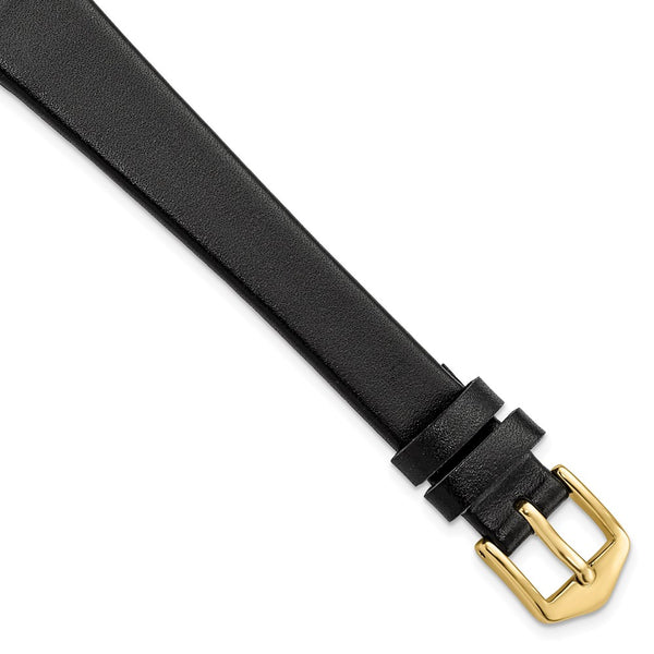 Gilden 14mm X-Long Black Classic Calfskin Gold-tone Buckle Watch Band