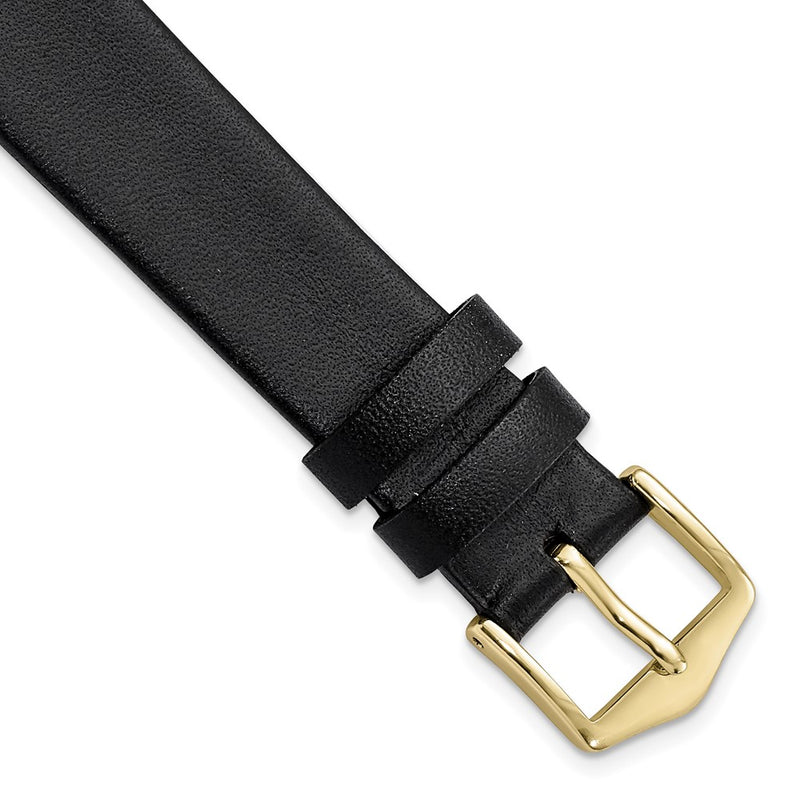 Gilden 16mm Long Black Classic Calfskin Gold-tone Buckle Watch Band