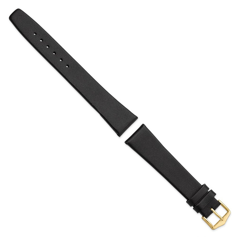 Gilden 20mm Long Black Classic Calfskin Leather with Gold-tone Aluminum Buckle 8.25 inch Watch Band