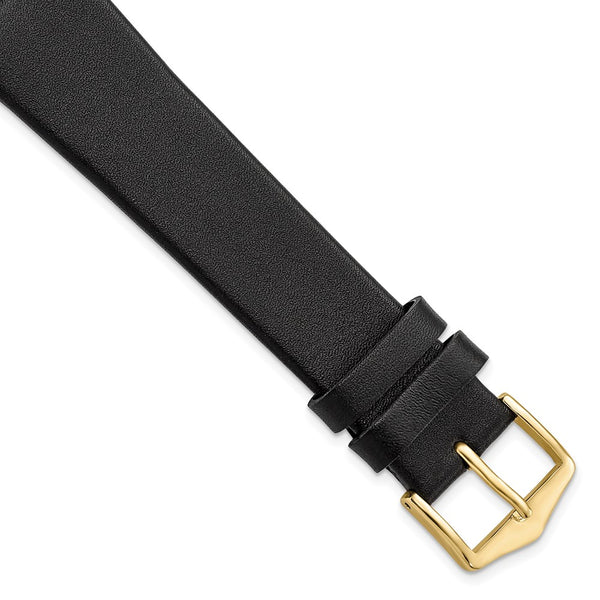 Gilden 20mm Long Black Classic Calfskin Leather with Gold-tone Aluminum Buckle 8.25 inch Watch Band