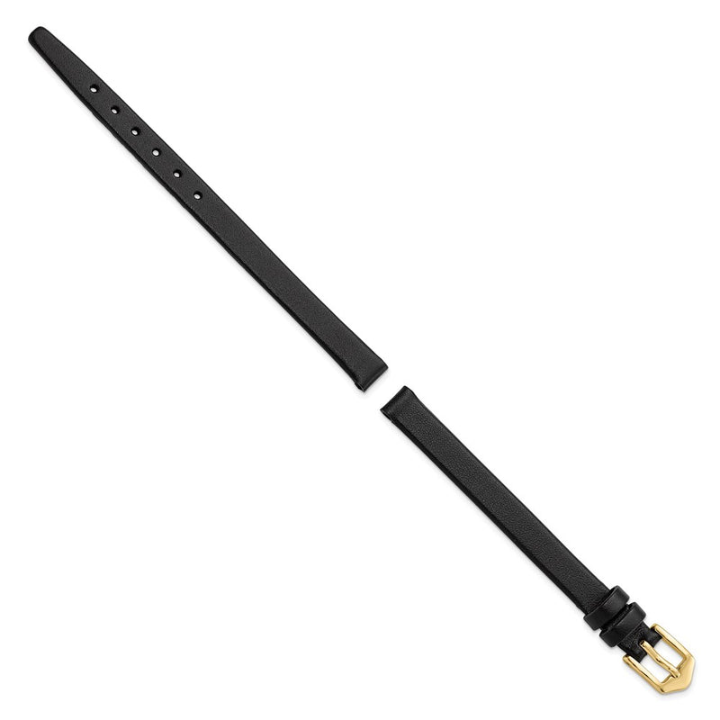 Gilden Long 8mm Black Calfskin Gold-tone Buckle Watch Band