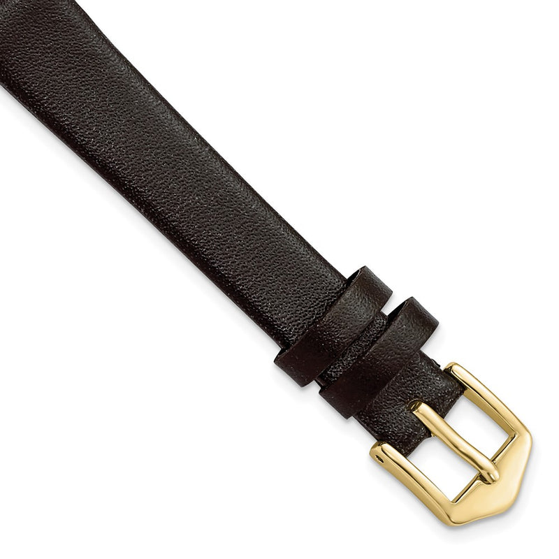 Gilden 12mm Dark Brown Classic Calfskin Leather with Gold-tone Aluminum Buckle 6.6 inch Watch Band