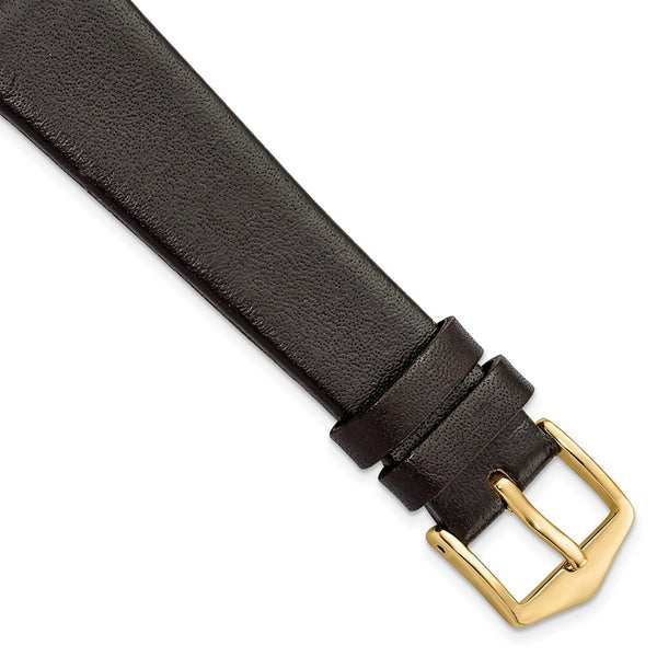 Gilden 18mm Dark Brown Classic Calfskin Leather with Gold-tone Aluminum Buckle 7.4 inch Watch Band