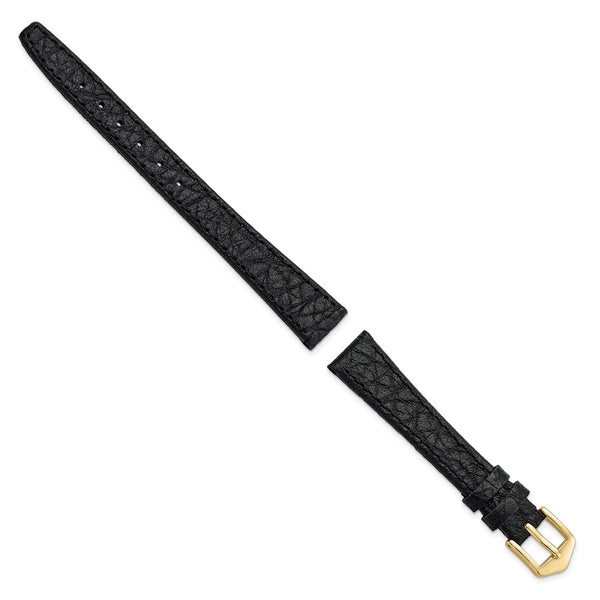 Gilden 13mm Black Buffalo Grain Calfskin Leather with Gold-tone Aluminum Buckle 6.6 inch Watch Band