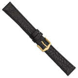 Gilden 16mm Black Buffalo Grain Calfskin Leather with Gold-tone Aluminum Buckle 7.5 inch Watch Band