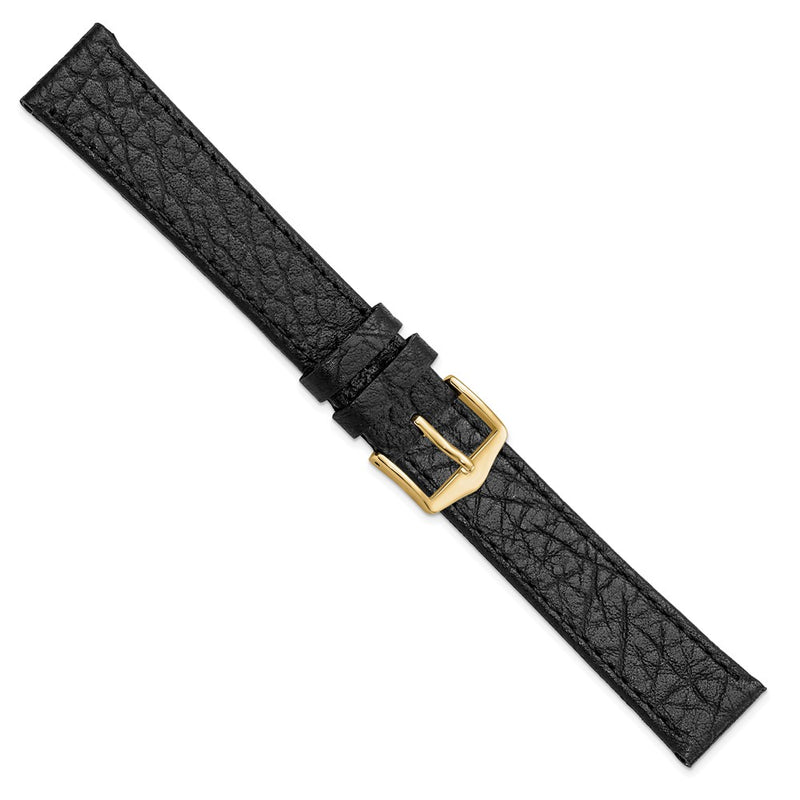 Gilden 18mm Long Black Buffalo Grain Calfskin Leather with Gold-tone Aluminum Buckle 8.25 inch Watch Band