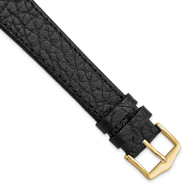 Gilden 18mm Long Black Buffalo Grain Calfskin Leather with Gold-tone Aluminum Buckle 8.25 inch Watch Band