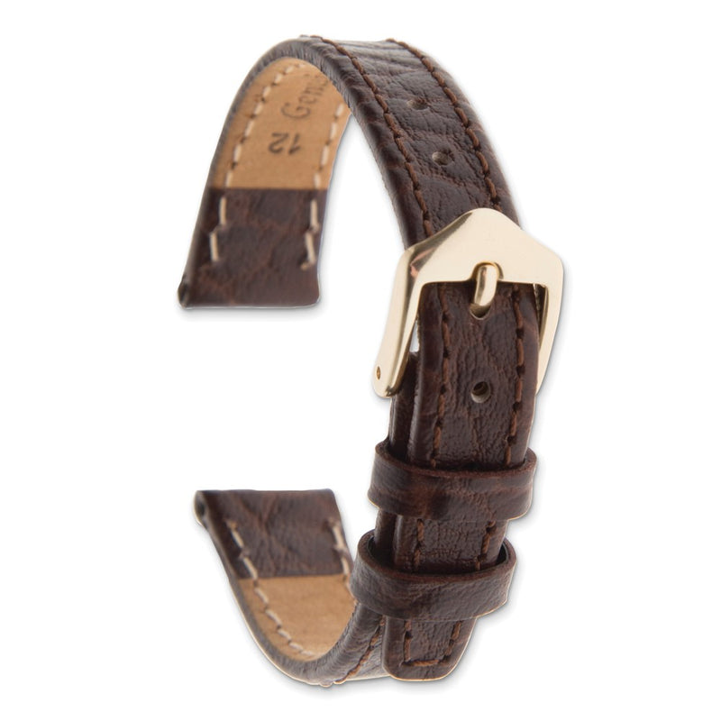 Gilden 12mm Dark Brown Buffalo Grain Calfskin Watch Band