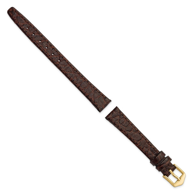 Gilden 12mm Dark Brown Buffalo Grain Calfskin Leather with Gold-tone Aluminum Buckle 6.6 inch Watch Band