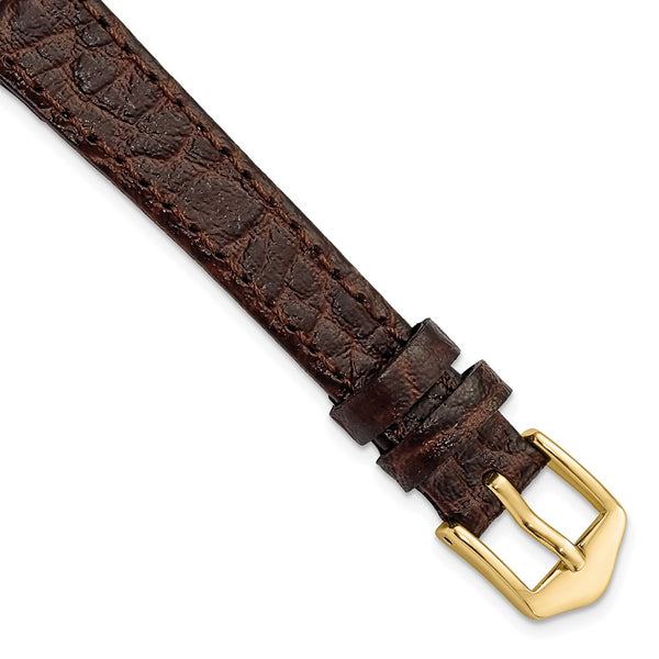 Gilden 12mm Dark Brown Buffalo Grain Calfskin Leather with Gold-tone Aluminum Buckle 6.6 inch Watch Band