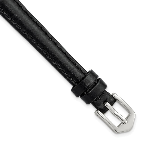 Gilden 10mm Black Oilskin Leather w/Silver-tone Buckle Watch Band