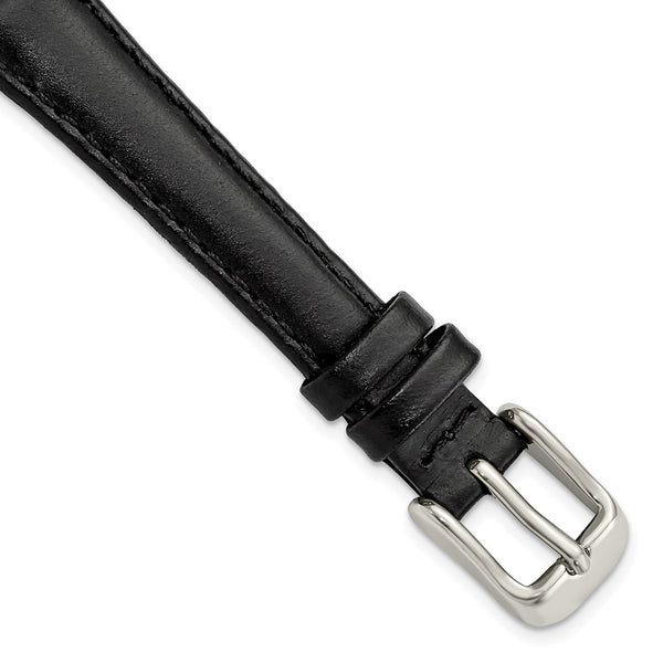 Gilden 13mm Black Oilskin Leather w/Silver-tone Buckle Watch Band