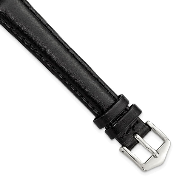 Gilden 14mm Long Black Oilskin Leather with Stainless Steel Buckle 7.4 inch Watch Band