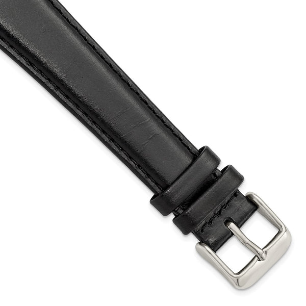 Gilden Long 20mm Black Oilskin Leather w/Silver-tone Buckle Watch Band