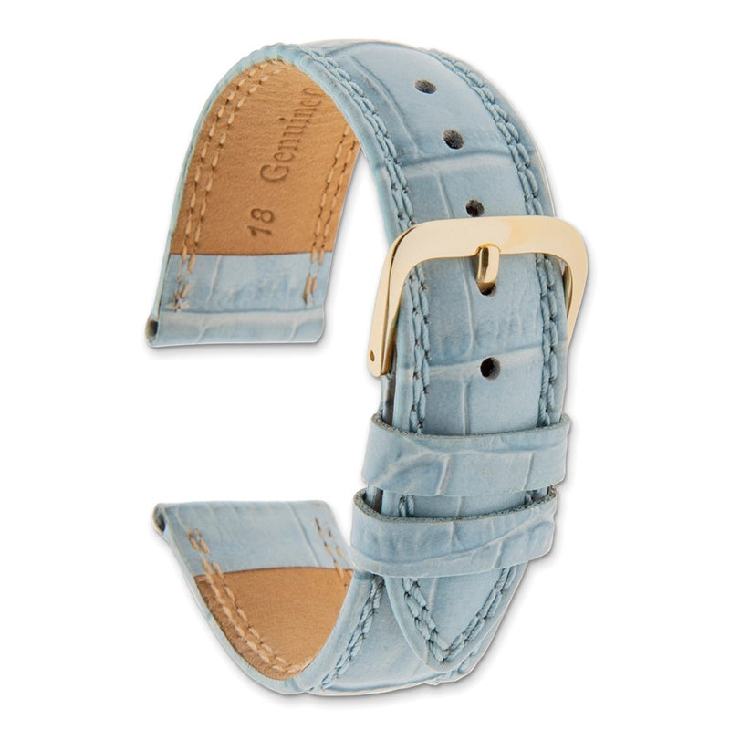 Gilden 16mm Pale Blue Padded Gator Grain Calfskin Watch Band