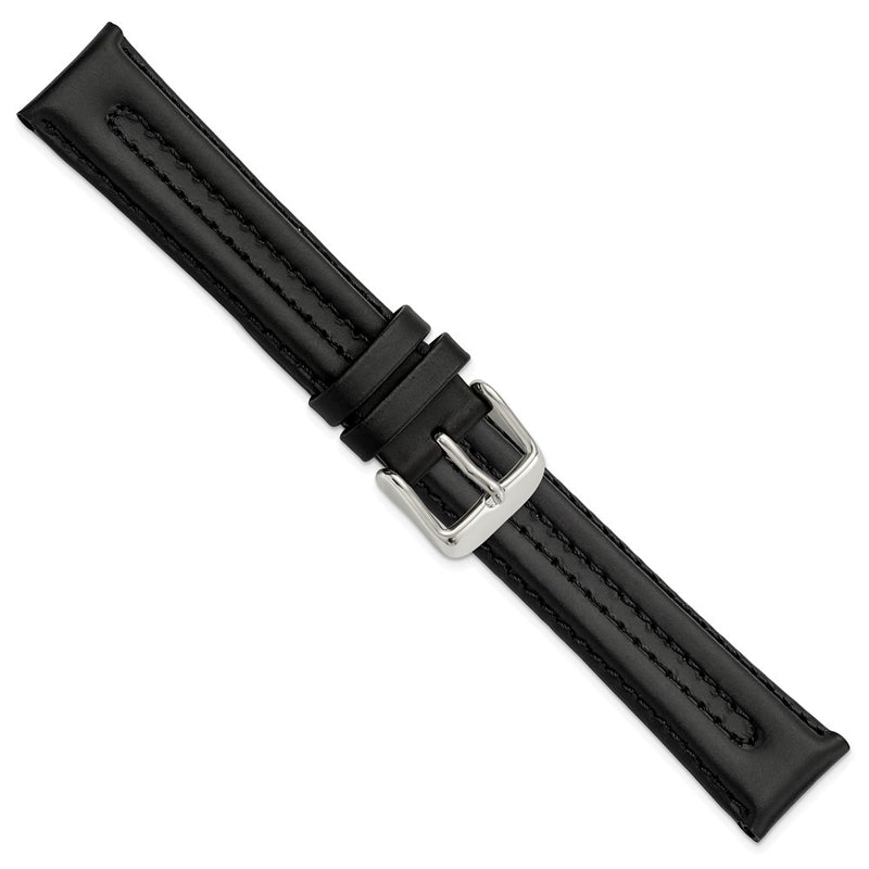 Gilden 18mm Black Double Pad Oilskin Leather with Stainless Steel Buckle 7.5 inch Watch Band