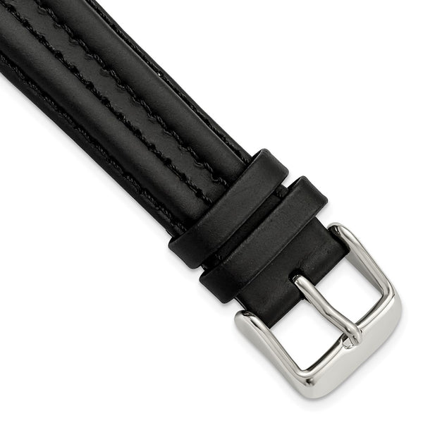 Gilden 18mm Black Double Pad Oilskin Leather Watch Band