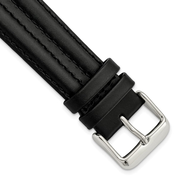 Gilden 20mm Black Double Pad Oilskin Leather with Stainless Steel Buckle 7.5 inch Watch Band