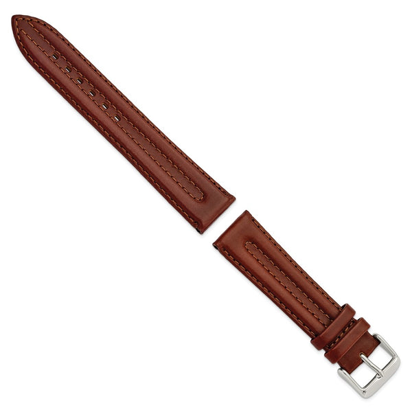 Gilden 20mm Mahogany Brown Double Pad Oilskin Leather with Stainless Steel Buckle 7.5 inch Watch Band