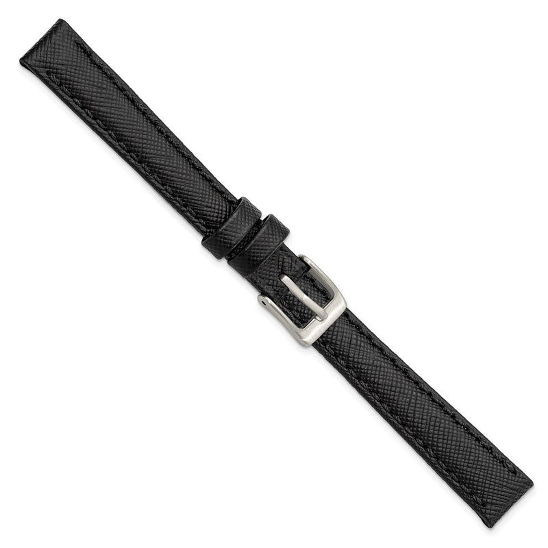 Gilden 12mm Black Saffiano-style Leather Watch Band