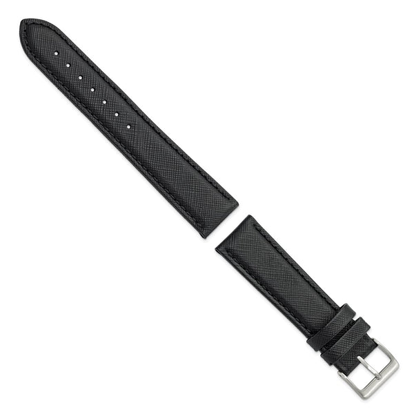 Gilden 20mm Black Saffiano-style Leather Watch Band