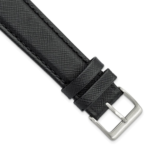 Gilden 20mm Black Saffiano-style Leather Watch Band