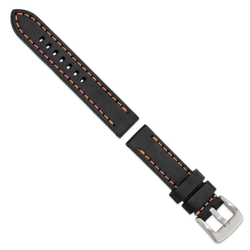 Gilden 20mm Black w/Stitch Sport Calfskin w/Stainless Buckle Watch Band