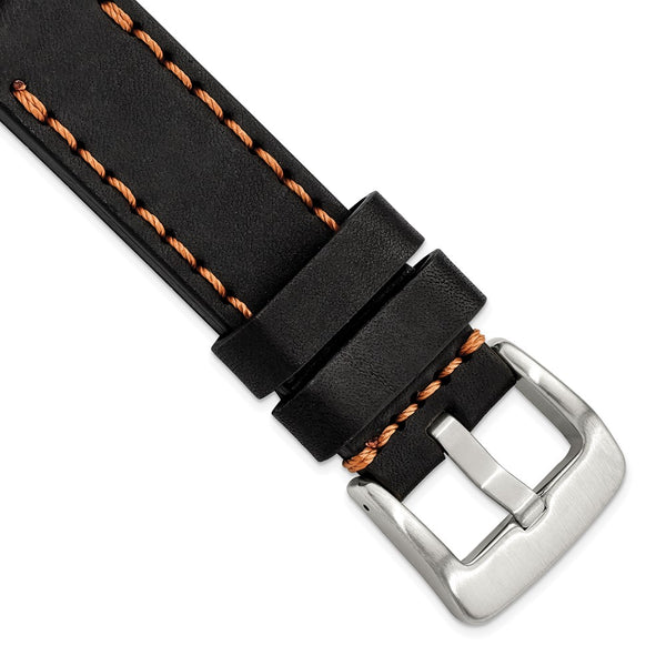 Gilden 22mm Black Thick and Heavy Sport Calfskin Leather with Brown Stitching and Stainless Steel Buckle 8.1 inch Watch Band