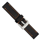 Gilden 24mm Black Thick and Heavy Sport Calfskin Leather with Brown Stitching and Stainless Steel Buckle 8.1 inch Watch Band