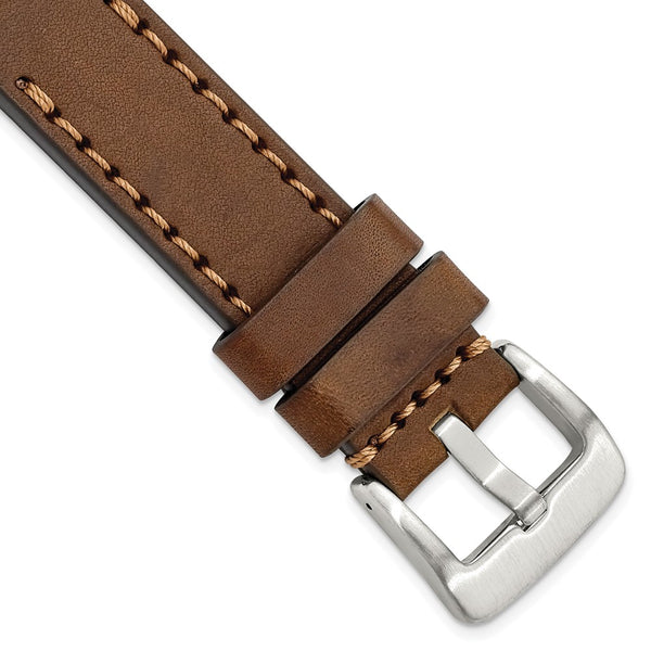 Gilden 22mm Brown Thick and Heavy Sport Calfskin Leather with Brown Stitching and Stainless Steel Buckle 8.1 inch Watch Band