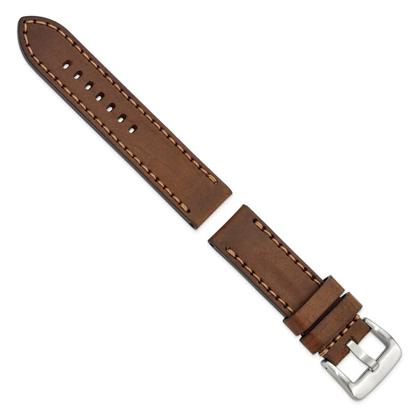Gilden 24mm Brown Thick and Heavy Sport Calfskin Leather with Brown Stitching and Stainless Steel Buckle 8.1 inch Watch Band