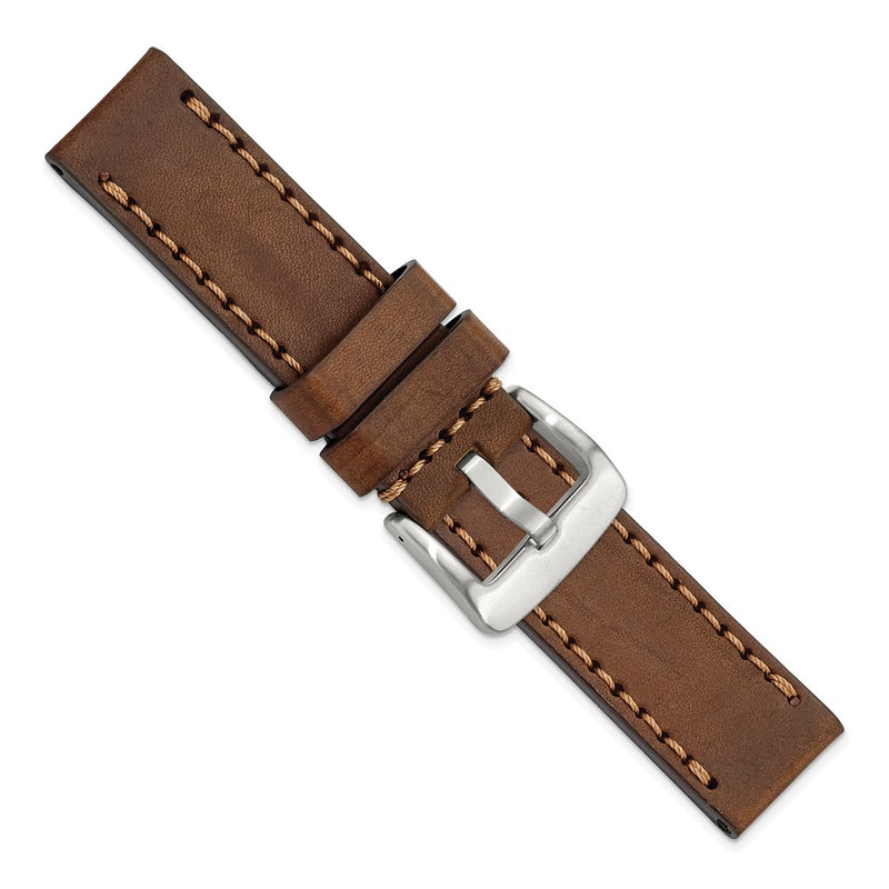 Gilden 24mm Brown Thick and Heavy Sport Calfskin Leather with Brown Stitching and Stainless Steel Buckle 8.1 inch Watch Band