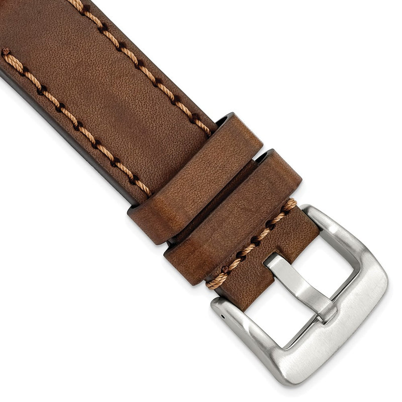 Gilden 24mm Brown Thick and Heavy Sport Calfskin Leather with Brown Stitching and Stainless Steel Buckle 8.1 inch Watch Band