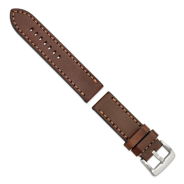 Gilden 26mm Brown Thick and Heavy Sport Calfskin Leather with Brown Stitching and Stainless Steel Buckle 8.1 inch Watch Band